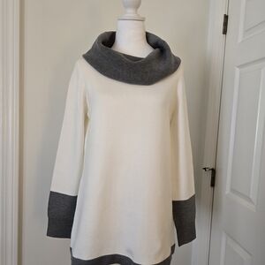 French Connection Cream and Gray Cowl Neck Sweater